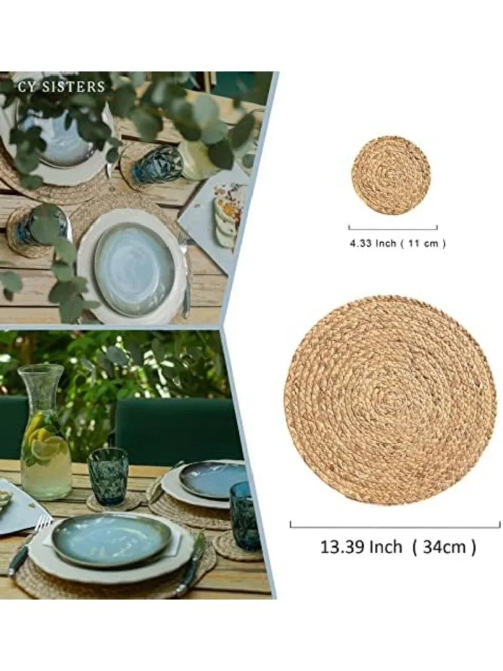Set of 6 Round Woven Placemats, 13.5